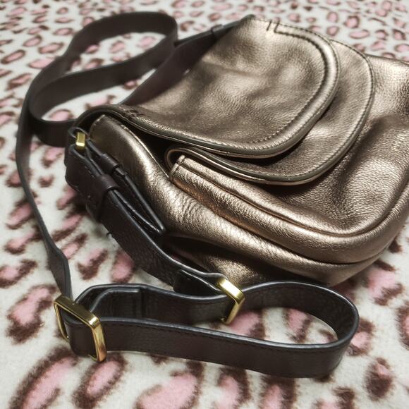 Vintage FOSSIL Issue N2 Gold Metallic Layered Shoulder Bag - Picture 4 of 11